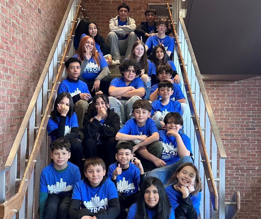  Students waiting on stairs